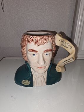 Thomas Jefferson Hand-Painted Ceramic Character Mug — Teal Coat, Peach Hair